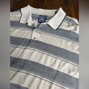 Pebble Beach Gray and‎ Cream Polo Shirt Classic Striped Design